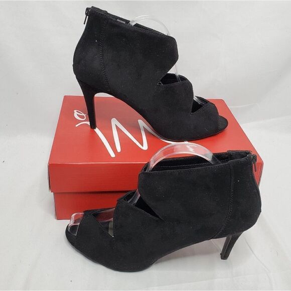 IMPO Tyra black vegan suede zip back pump heels with box 10 - Picture 2 of 11